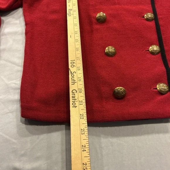 Lauren Ralph Lauren Jean Co Knit‎ Blazer Red Cotton XL Gold Buttons Military - Picture 15 of 15